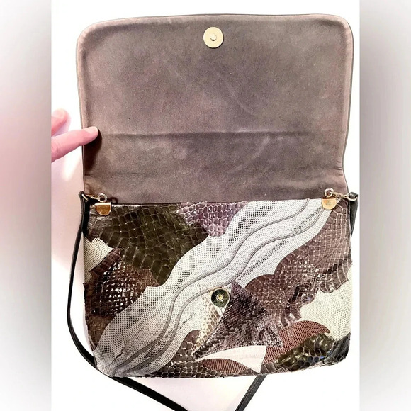 Vintage Carlo Fiori of Italy Purse Shoulder / Clutch Grays/Browns Reptile Skin - Picture 8 of 11